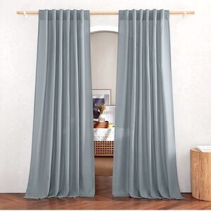 Blue Thick Linen Stone Blue Curtains for Living Room, Back Tab W55 x L84 2 P